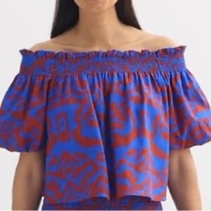Women's Off-Shoulder Blue and Red Top